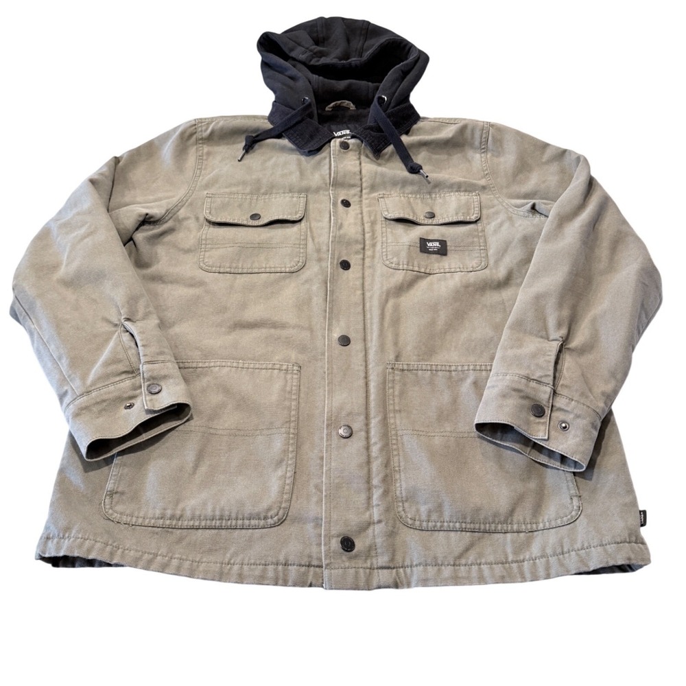 Vans Drill Chore Coat Mens Medium Olive Green Fleece Lined Hooded Canvas Jacket